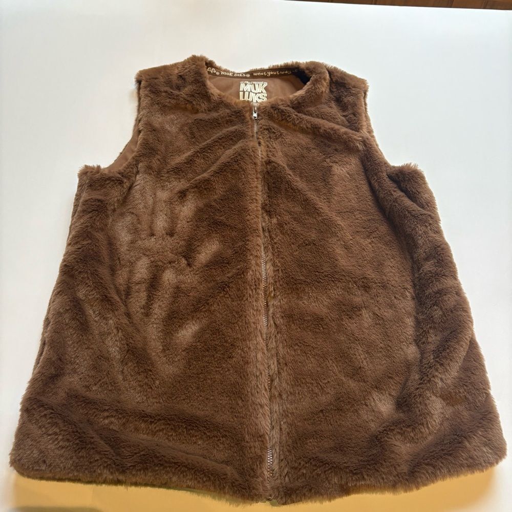 Muk Luks Women's Faux FurSoft  Brown Vest Size Extra Small Full Zip